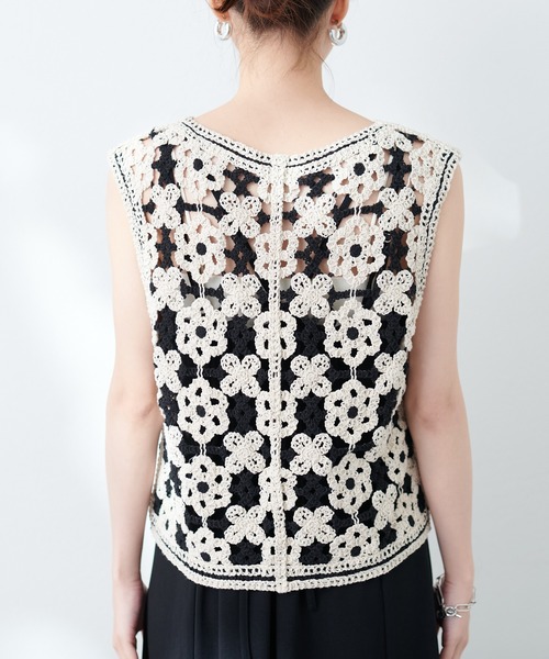 natural couture（ナチュラルクチュール）の「かぎ針編みベスト（ベスト・レディース・オフホワイト/ブラック・FREE）」の19枚目の写真