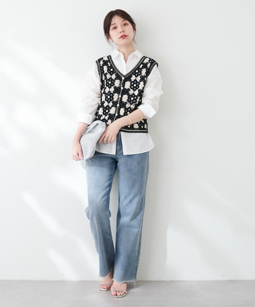 natural couture（ナチュラルクチュール）の「かぎ針編みベスト（ベスト・レディース・オフホワイト/ブラック・FREE）」の15枚目の写真