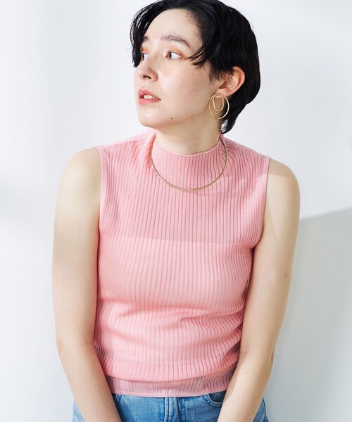 NOLLEY’S（ノーリーズ）の「《手洗い可能》《アンサンブル対応》シアーリブノースリーブプルオーバーニット（ニット/セーター・レディース・ピンク/ベージュ/ブラック・38）」の11枚目の写真