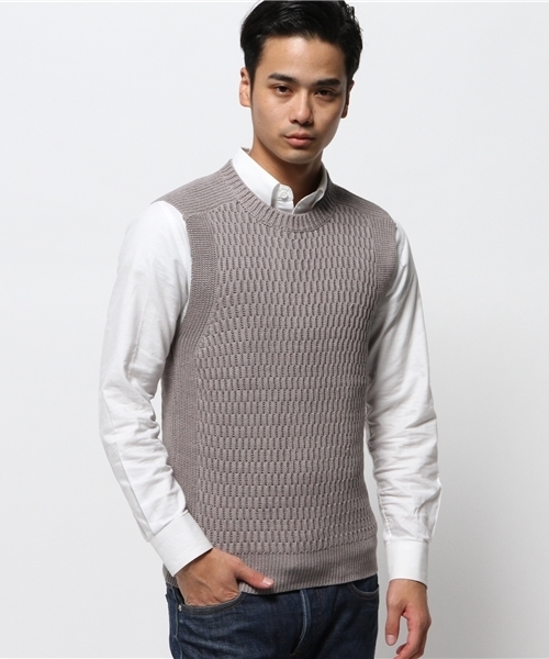 EDIFICE（エディフィス）の「M.ワッフル C/N VEST（ベスト・メンズ・ネイビー/カーキ/ホワイト/チャコールグレー・46/48）」の2枚目の写真