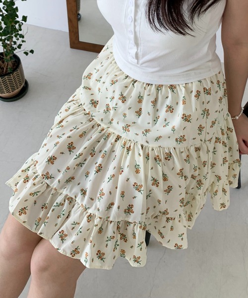 Teem Store(チームストア)の「フラワー 花柄ミニ ティアードスカート(スカート・レディース・アイボリー/ブラック・S/L/M)」の12枚目の写真