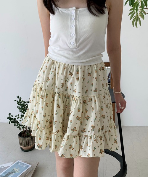 Teem Store(チームストア)の「フラワー 花柄ミニ ティアードスカート(スカート・レディース・アイボリー/ブラック・S/L/M)」の15枚目の写真
