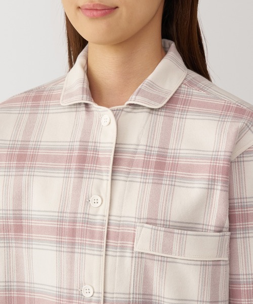 無印良品／XL／脇に縫い目のない／ピンクチェックとブルー2点フランネルパジャマ 無印良品（ムジルシリョウヒン）の「婦人 脇に縫い目のない フランネル