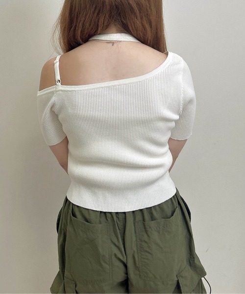 INGNI（イング）の「チョーカー付ワンショル半袖ニット（ニット/セーター・レディース・ブラック/オフホワイト/ブルー・M）」の17枚目の写真