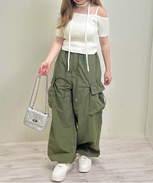 INGNI（イング）の「チョーカー付ワンショル半袖ニット（ニット/セーター・レディース・ブラック/オフホワイト/ブルー・M）」の19枚目の写真