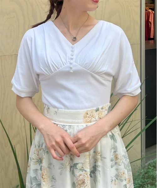 axes femme(アクシーズファム)の「ドルマン風Vネックトップス(Tシャツ/カットソー・レディース・ネイビー/ホワイト/ブラック・FREE)」の1枚目の写真