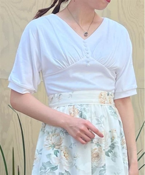 axes femme(アクシーズファム)の「ドルマン風Vネックトップス(Tシャツ/カットソー・レディース・ネイビー/ホワイト/ブラック・FREE)」の11枚目の写真