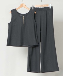 《フロントZIP×上下セット》レディース セットアップ ノースリーブ&パンツ きれいめ 春夏秋