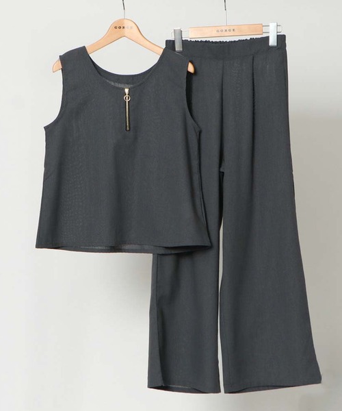 GORGE(ゴージ)の「《フロントZIP×上下セット》レディース セットアップ ノースリーブ&パンツ きれいめ 春夏秋(つなぎ/オールインワン・レディース・チャコールグレー/モカ/アイボリー・F)」の2枚目の写真