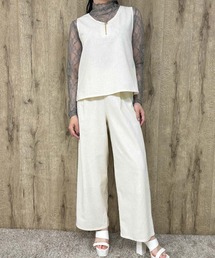 《フロントZIP×上下セット》レディース セットアップ ノースリーブ＆パンツ きれいめ 春夏秋
