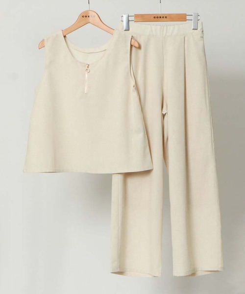 GORGE(ゴージ)の「《フロントZIP×上下セット》レディース セットアップ ノースリーブ&パンツ きれいめ 春夏秋(つなぎ/オールインワン・レディース・チャコールグレー/モカ/アイボリー・F)」の4枚目の写真