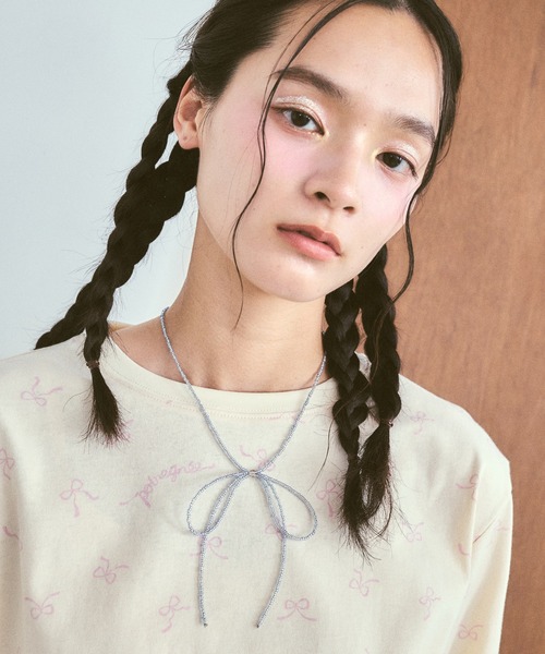 RUBY AND YOU（ルビーアンドユー）の「［select］ビーズリボンネックレス（ネックレス・レディース・ブラック/クリア/ブルー・FREE）」の12枚目の写真