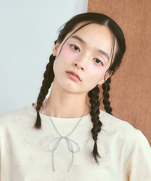 RUBY AND YOU（ルビーアンドユー）の「［select］ビーズリボンネックレス（ネックレス・レディース・ブラック/クリア/ブルー・FREE）」の4枚目の写真