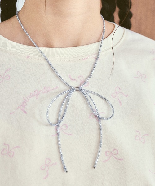 RUBY AND YOU（ルビーアンドユー）の「［select］ビーズリボンネックレス（ネックレス・レディース・ブラック/クリア/ブルー・FREE）」の14枚目の写真