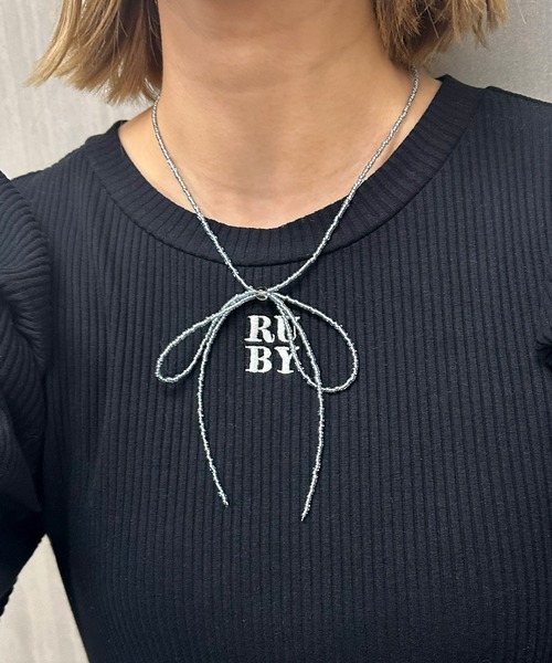 RUBY AND YOU（ルビーアンドユー）の「［select］ビーズリボンネックレス（ネックレス・レディース・ブラック/クリア/ブルー・FREE）」の16枚目の写真