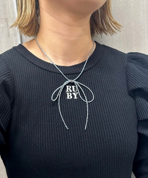 RUBY AND YOU（ルビーアンドユー）の「［select］ビーズリボンネックレス（ネックレス・レディース・ブラック/クリア/ブルー・FREE）」の17枚目の写真