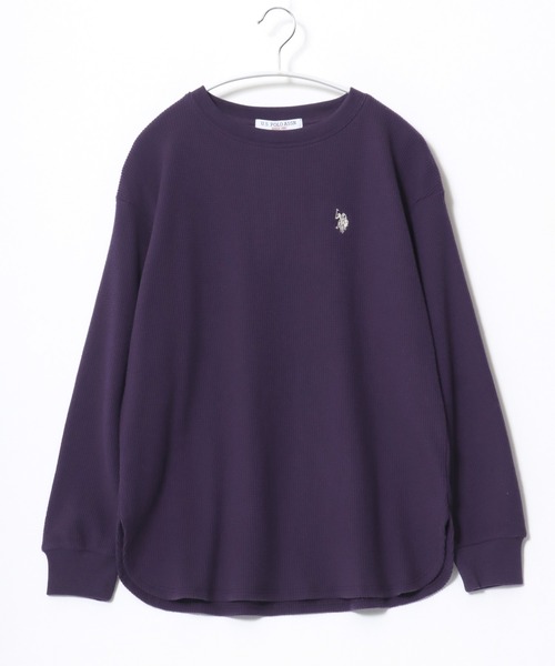 U.S. POLO ASSN.(ユーエスポロアッスン)の「U.S. POLO ASSN. (ユーエスポロアッスン)ワンポイントロゴ刺繍ワッフルロンT レディース/長袖/ラウンドヘム(Tシャツ/カットソー・レディース・グレー/アイボリー/パープル/オレンジ・L/M)」の3枚目の写真