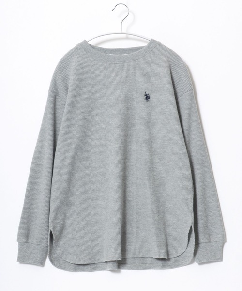 U.S. POLO ASSN.(ユーエスポロアッスン)の「U.S. POLO ASSN. (ユーエスポロアッスン)ワンポイントロゴ刺繍ワッフルロンT レディース/長袖/ラウンドヘム(Tシャツ/カットソー・レディース・グレー/アイボリー/パープル/オレンジ・L/M)」の2枚目の写真