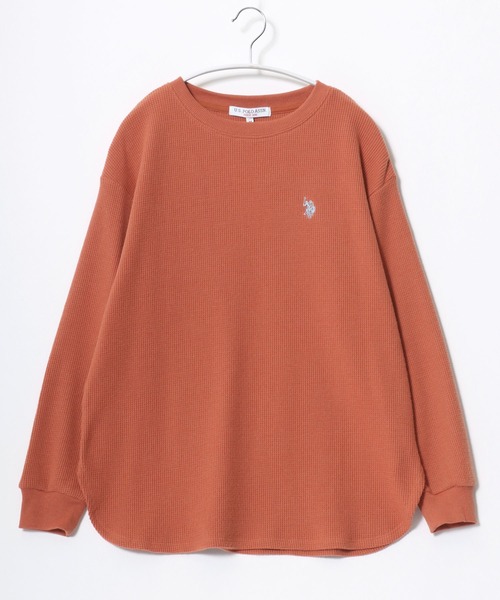 U.S. POLO ASSN.(ユーエスポロアッスン)の「U.S. POLO ASSN. (ユーエスポロアッスン)ワンポイントロゴ刺繍ワッフルロンT レディース/長袖/ラウンドヘム(Tシャツ/カットソー・レディース・グレー/アイボリー/パープル/オレンジ・L/M)」の4枚目の写真