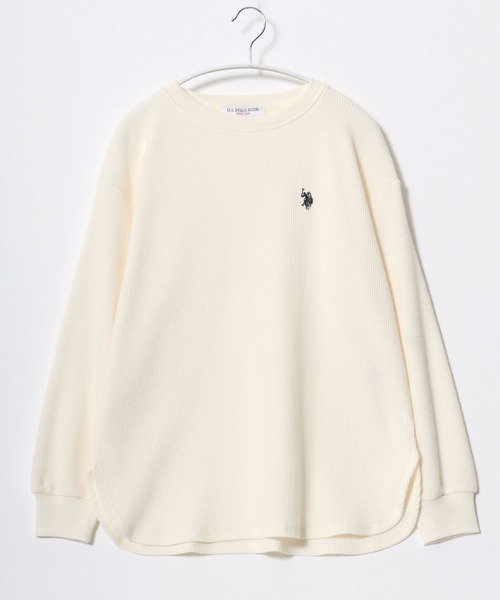 U.S. POLO ASSN.(ユーエスポロアッスン)の「U.S. POLO ASSN. (ユーエスポロアッスン)ワンポイントロゴ刺繍ワッフルロンT レディース/長袖/ラウンドヘム(Tシャツ/カットソー・レディース・グレー/アイボリー/パープル/オレンジ・L/M)」の1枚目の写真