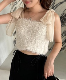 one after another NICE CLAUP | 肩リボンチュールフェザービスチェ【セットで着れるカーディガンあり】(キャミソール)