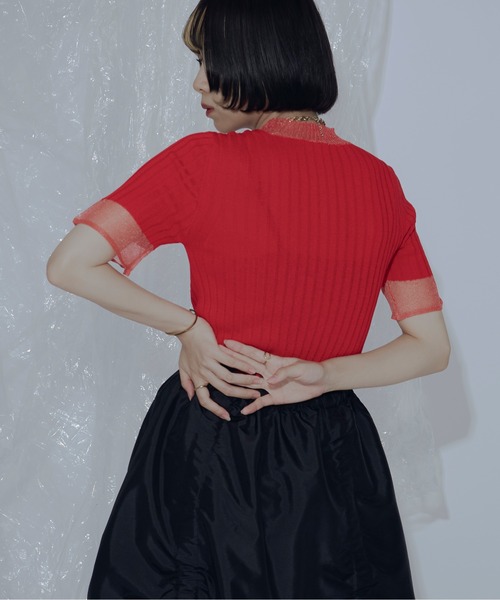 Ezick（エジック）の「シアー切り替えスリーブニット（ニット/セーター・レディース・ブラック/グリーン/レッド/オフホワイト・FREE）」の4枚目の写真