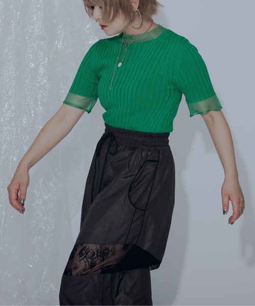 Ezick（エジック）の「シアー切り替えスリーブニット（ニット/セーター・レディース・ブラック/グリーン/レッド/オフホワイト・FREE）」の11枚目の写真