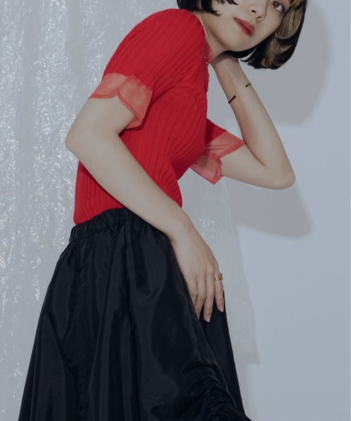 Ezick（エジック）の「シアー切り替えスリーブニット（ニット/セーター・レディース・ブラック/グリーン/レッド/オフホワイト・FREE）」の14枚目の写真