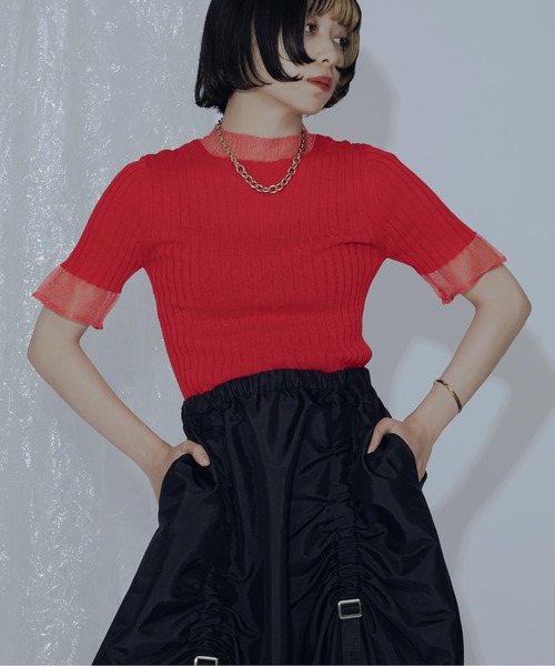 Ezick（エジック）の「シアー切り替えスリーブニット（ニット/セーター・レディース・ブラック/グリーン/レッド/オフホワイト・FREE）」の13枚目の写真