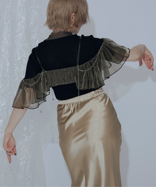 Ezick（エジック）の「シアー切り替えスリーブニット（ニット/セーター・レディース・ブラック/グリーン/レッド/オフホワイト・FREE）」の16枚目の写真