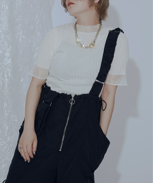 Ezick（エジック）の「シアー切り替えスリーブニット（ニット/セーター・レディース・ブラック/グリーン/レッド/オフホワイト・FREE）」の7枚目の写真