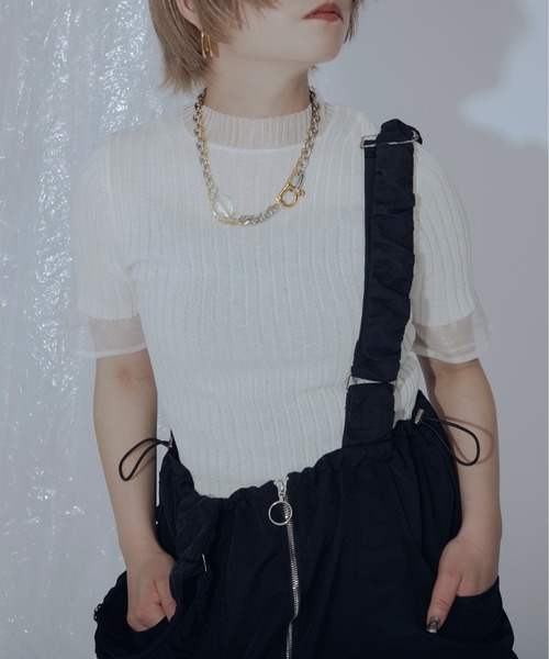 Ezick（エジック）の「シアー切り替えスリーブニット（ニット/セーター・レディース・ブラック/グリーン/レッド/オフホワイト・FREE）」の17枚目の写真