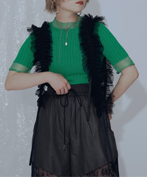 Ezick（エジック）の「シアー切り替えスリーブニット（ニット/セーター・レディース・ブラック/グリーン/レッド/オフホワイト・FREE）」の18枚目の写真