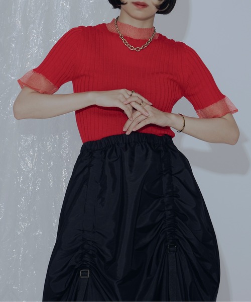 Ezick（エジック）の「シアー切り替えスリーブニット（ニット/セーター・レディース・ブラック/グリーン/レッド/オフホワイト・FREE）」の19枚目の写真