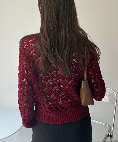 ORION LONDON♡メッシュ編み ロングカーディガン かぎ編み かぎ針編み】《オリジナル糸》メッシュ編みの開襟シャツ