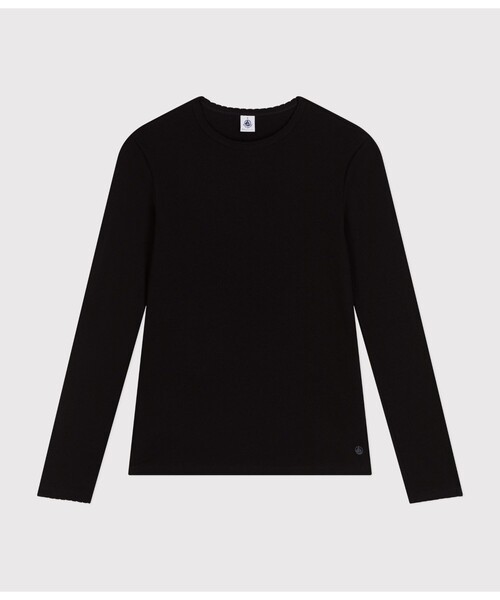 PETIT BATEAU（プチバトー）の「ポワンココットクルーネック長袖Ｔシャツ（Tシャツ/カットソー・レディース・ホワイト/ライトピンク/チャコールグレー/ブラック/ネイビー・XX-SMALL/X-SMALL/SMALL/MEDIUM/LARGE）」の2枚目の写真