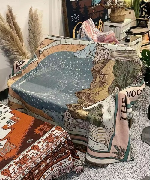 ヨーロッパ　アンティーク　クロシェブランケット アメリカ・ビンテージ ＊ クロシェ編み大判ニット・ブランケット