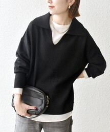 【WEB限定】SHIPS any: 〈手洗い可能〉AQUA カシミヤ ミックス スキッパー カラー プルオーバー