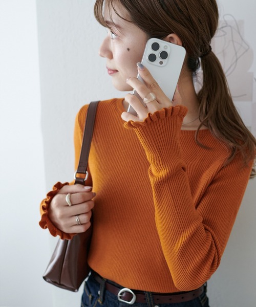 DISCOAT(ディスコート)の「【着回し力◎/手洗い可能】袖口フリルプルオーバー《WEB限定》(ニット/セーター・レディース・ブラック/グレー/オレンジ/アイボリー/グレイッシュベージュ/ブラウン・FREE)」の18枚目の写真