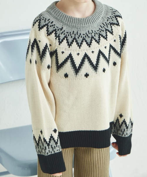 pairmanon(ペアマノン)の「【リンクコーデ】求心柄 ニット プルオーバー(ニット/セーター・キッズ・ブラック/ブルー/ベージュ・XS/S/M/L)」の4枚目の写真