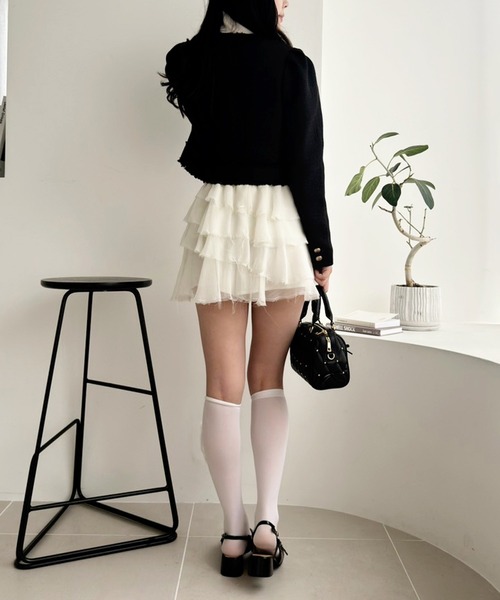 one after another NICE CLAUP(ワンアフターアナザーナイスクラップ)の「【WEB限定】ツイードジャケット(ノーカラージャケット・レディース・ブラウン/アイボリー/ブラック/ブラック系その他・FREE)」の8枚目の写真