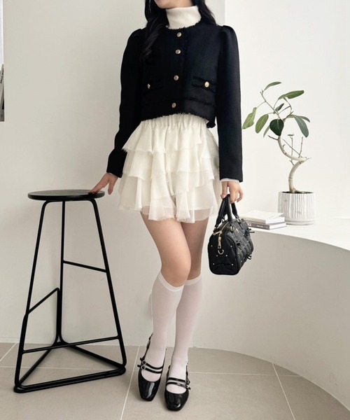 one after another NICE CLAUP(ワンアフターアナザーナイスクラップ)の「【WEB限定】ツイードジャケット(ノーカラージャケット・レディース・ブラウン/アイボリー/ブラック/ブラック系その他・FREE)」の7枚目の写真