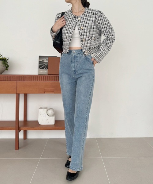 one after another NICE CLAUP(ワンアフターアナザーナイスクラップ)の「【WEB限定】ツイードジャケット(ノーカラージャケット・レディース・ブラウン/アイボリー/ブラック/ブラック系その他・FREE)」の13枚目の写真