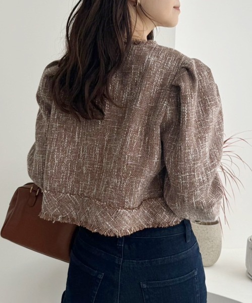 one after another NICE CLAUP(ワンアフターアナザーナイスクラップ)の「【WEB限定】ツイードジャケット(ノーカラージャケット・レディース・ブラウン/アイボリー/ブラック/ブラック系その他・FREE)」の22枚目の写真