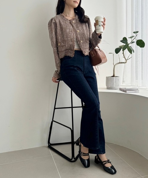 one after another NICE CLAUP(ワンアフターアナザーナイスクラップ)の「【WEB限定】ツイードジャケット(ノーカラージャケット・レディース・ブラウン/アイボリー/ブラック/ブラック系その他・FREE)」の18枚目の写真