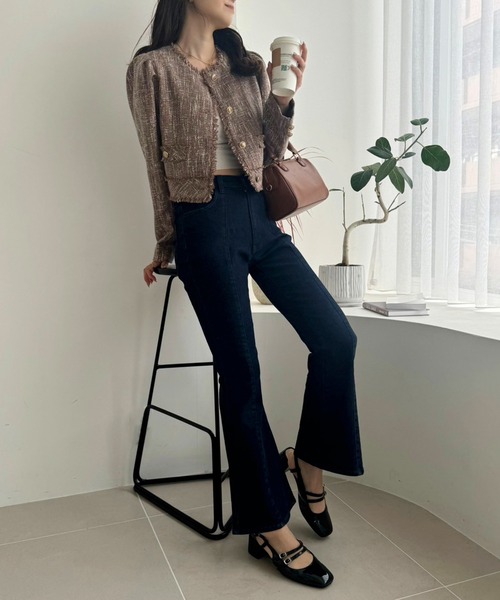 one after another NICE CLAUP(ワンアフターアナザーナイスクラップ)の「【WEB限定】ツイードジャケット(ノーカラージャケット・レディース・ブラウン/アイボリー/ブラック/ブラック系その他・FREE)」の19枚目の写真