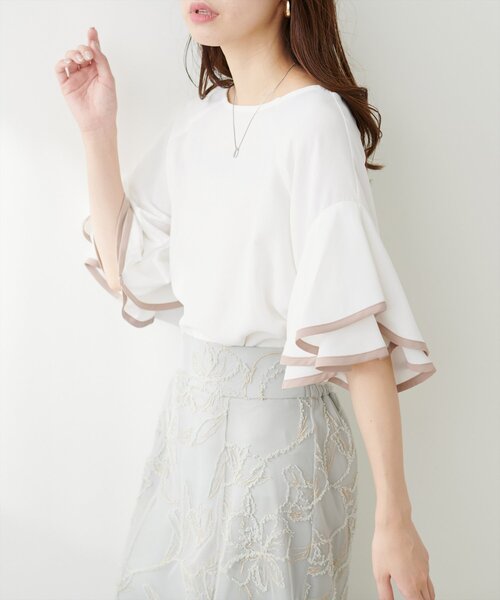 natural couture(ナチュラルクチュール)の「ラッフルフレア袖配色ブラウス(シャツ/ブラウス・レディース・ラベンダー/ベージュ/ブラック/ブルー/オフホワイト・FREE)」の7枚目の写真