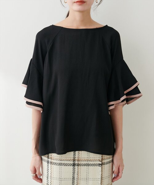 natural couture(ナチュラルクチュール)の「ラッフルフレア袖配色ブラウス(シャツ/ブラウス・レディース・ラベンダー/ベージュ/ブラック/ブルー/オフホワイト・FREE)」の16枚目の写真