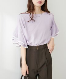 ラッフルフレア袖配色ブラウス