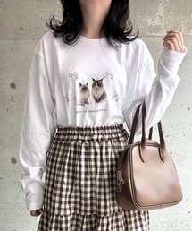 ねこribbonプリントロングTシャツ